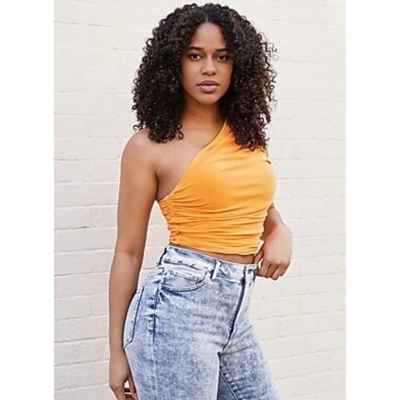 Express Tops - Womens NWT Express One Shoulder Ruched‎ Orange Top Shirt